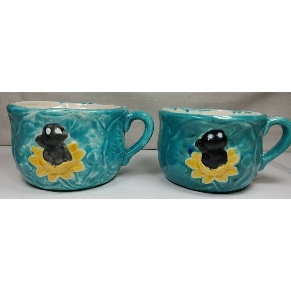 Vintage Ceramic Blue Abstract Hand Painted Serveware Coffee Mug Set Of 2 1988